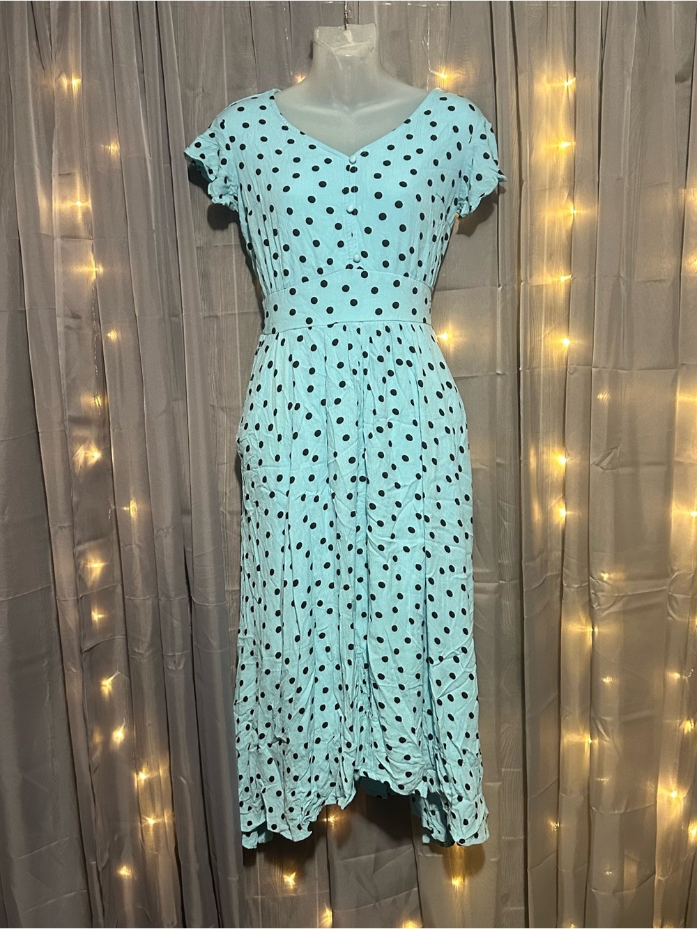 Justice teal and black polkadot retro style maxi dress Sz 20 (18/20) girls